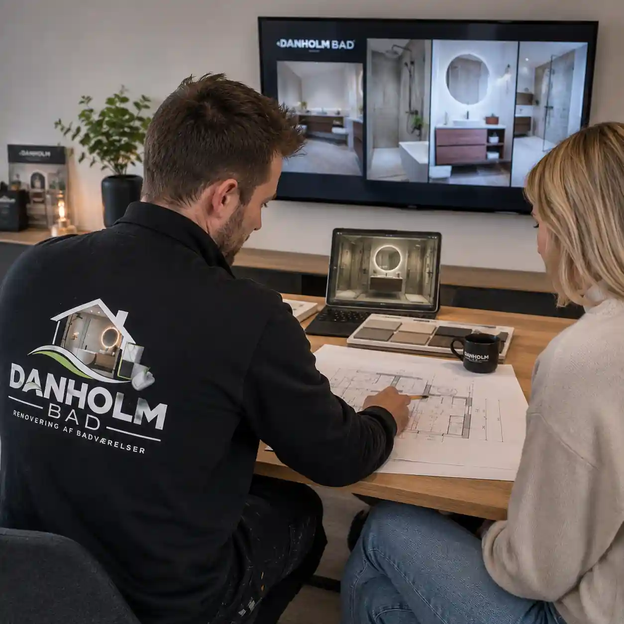 Rådgivning og planlægning af badeværelsesrenovering hos Danholmen Bad